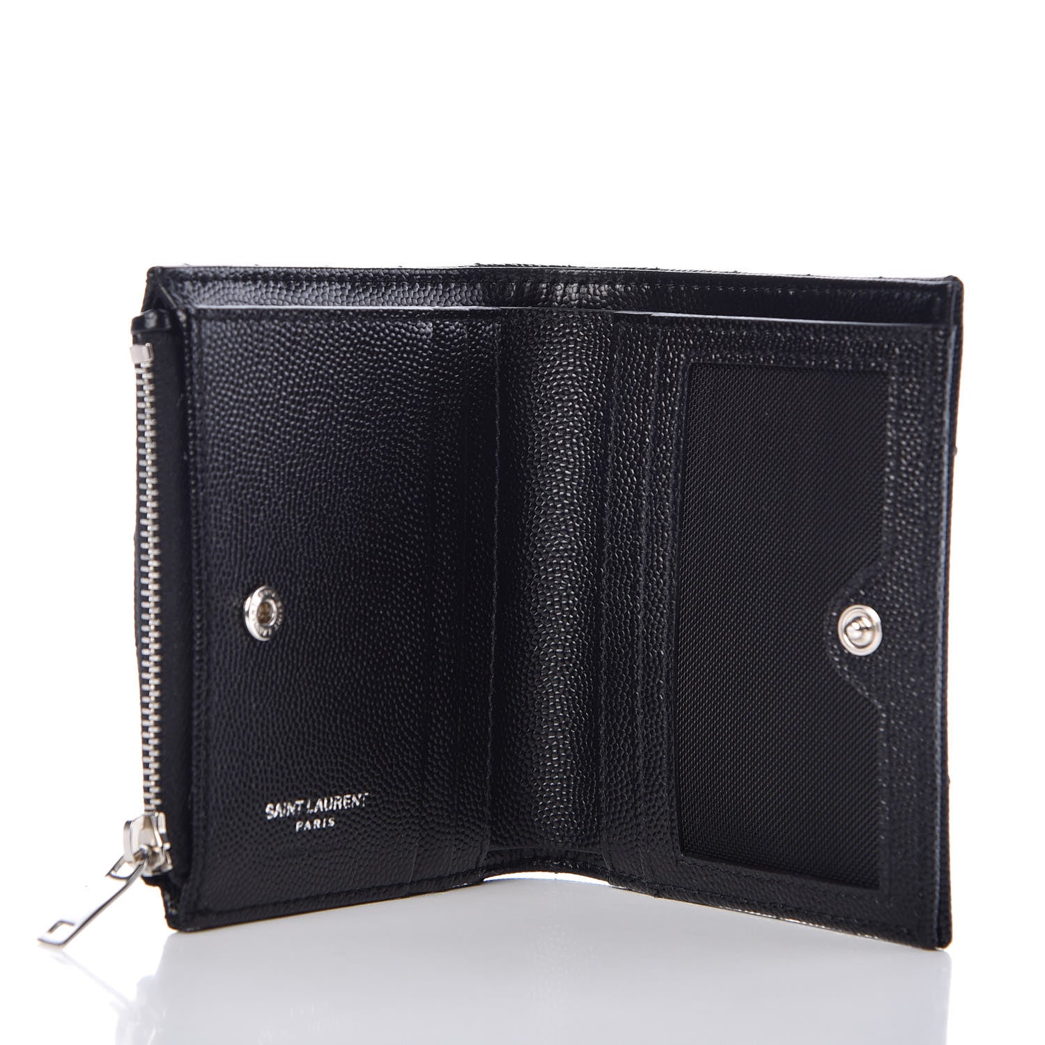 Saint Laurent Grain De Poudre Matelasse Chevron Monogram Zipped Card Case Black 5 of 6