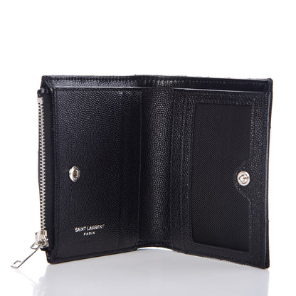 Saint Laurent Grain De Poudre Matelasse Chevron Monogram Zipped Card Case Black 5 of 6