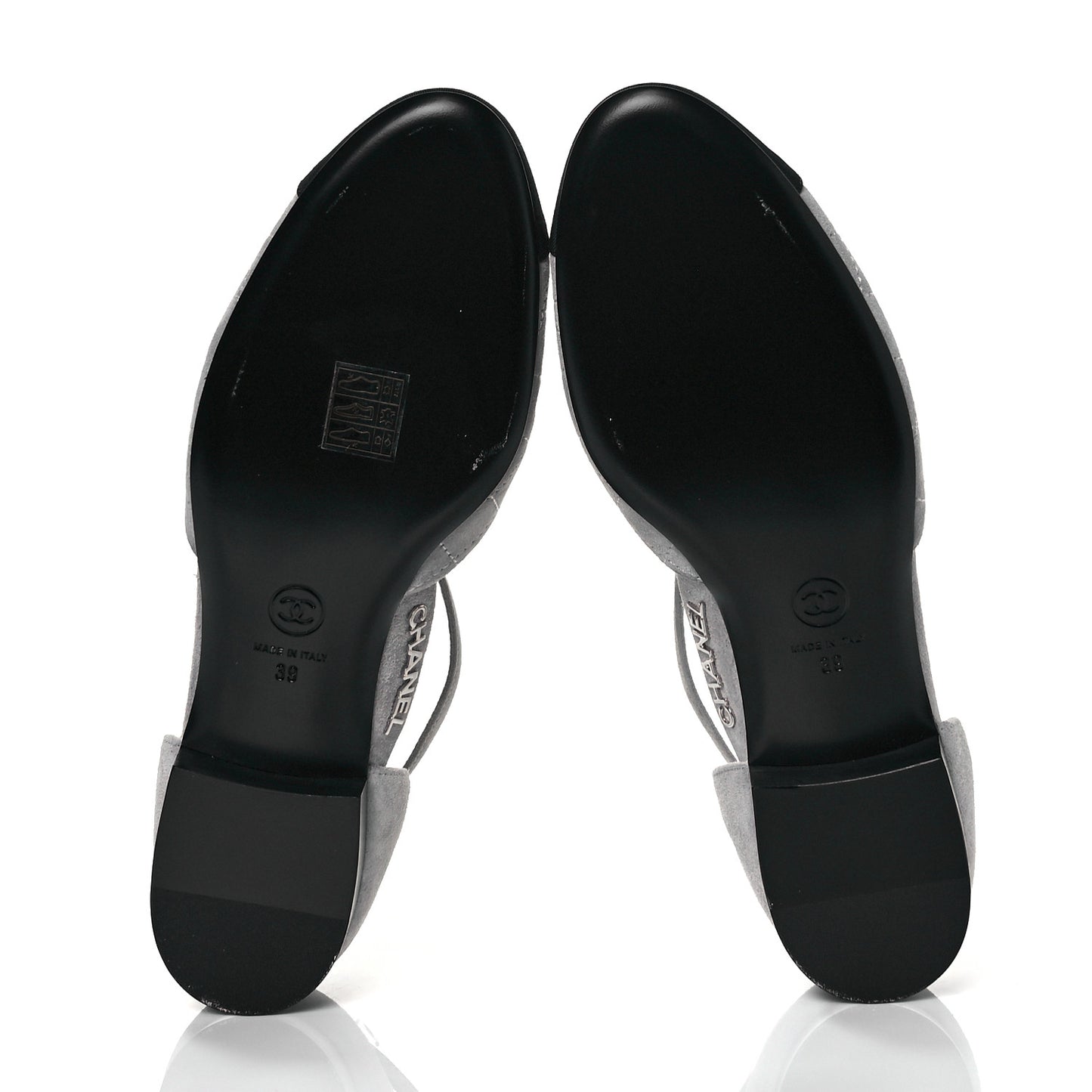 Suede Grosgrain Cap Toe CC Mary Jane Flats 39 Light Grey Black