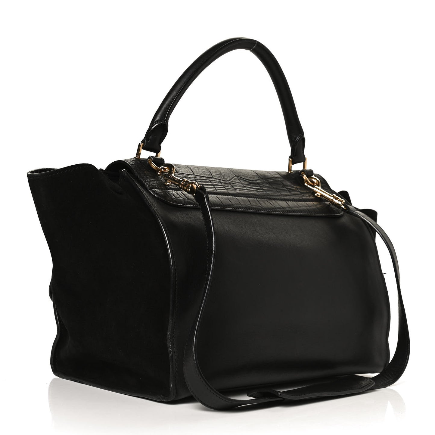 Crocodile Embossed Calfskin Suede Medium Trapeze Black