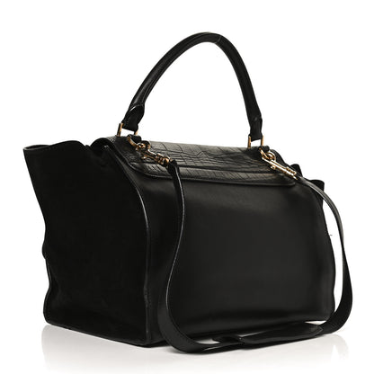 Celine Crocodile Embossed Calfskin Suede Medium Trapeze Black 2 of 15