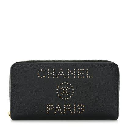 Chanel Caviar Studded Deauville Large Zip Around Wallet Black 1 of 10