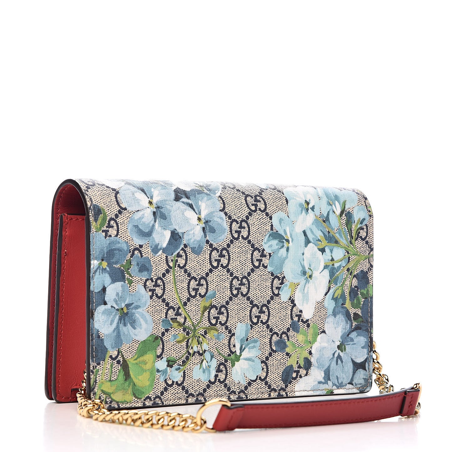 GG Supreme Monogram Blooms Chain Wallet Blue
