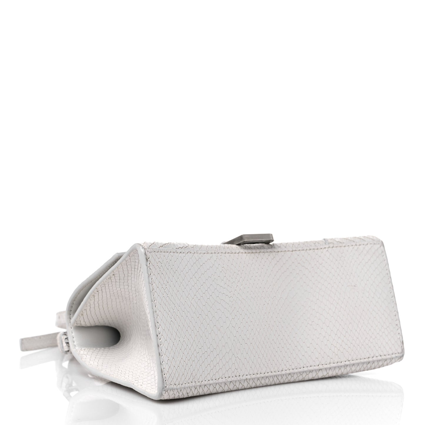 Calfskin Snake Embossed Small Hourglass Top Handle Bag White