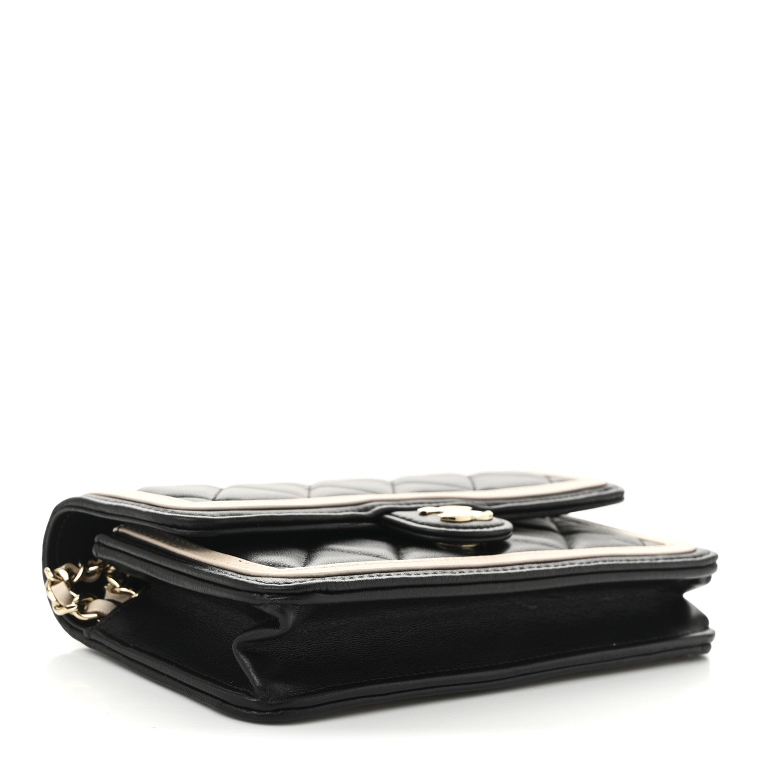 Chanel Lambskin Quilted Flap Phone Holder With Chain Black Beige 4 of 12