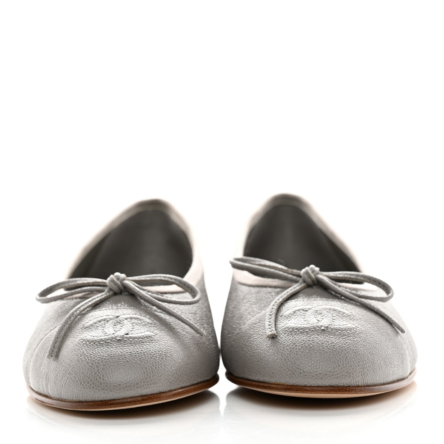 Chanel Caviar CC Cap Toe Ballerina Flats 35 Grey 2 of 9