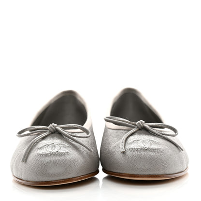 Chanel Caviar CC Cap Toe Ballerina Flats 35 Grey 2 of 9