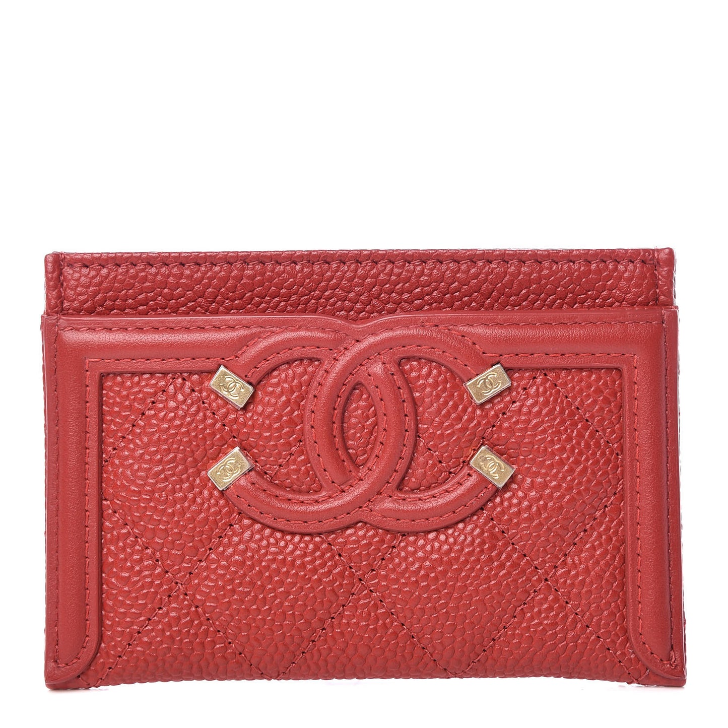 Caviar Quilted Filigree Card Holder Dark Red