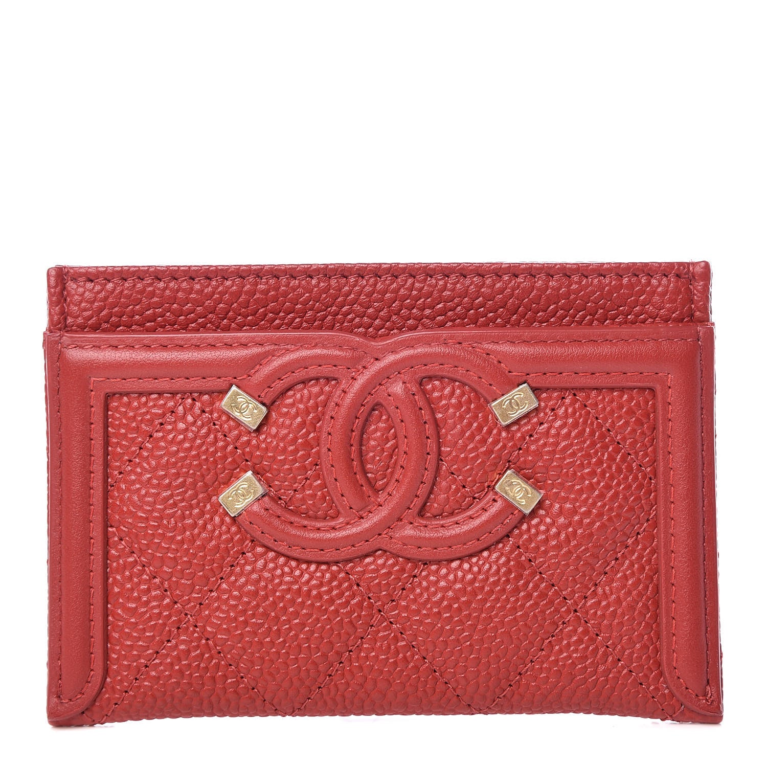 Chanel Caviar Quilted Filigree Card Holder Dark Red 1 of 9