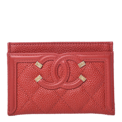Chanel Caviar Quilted Filigree Card Holder Dark Red 1 of 9