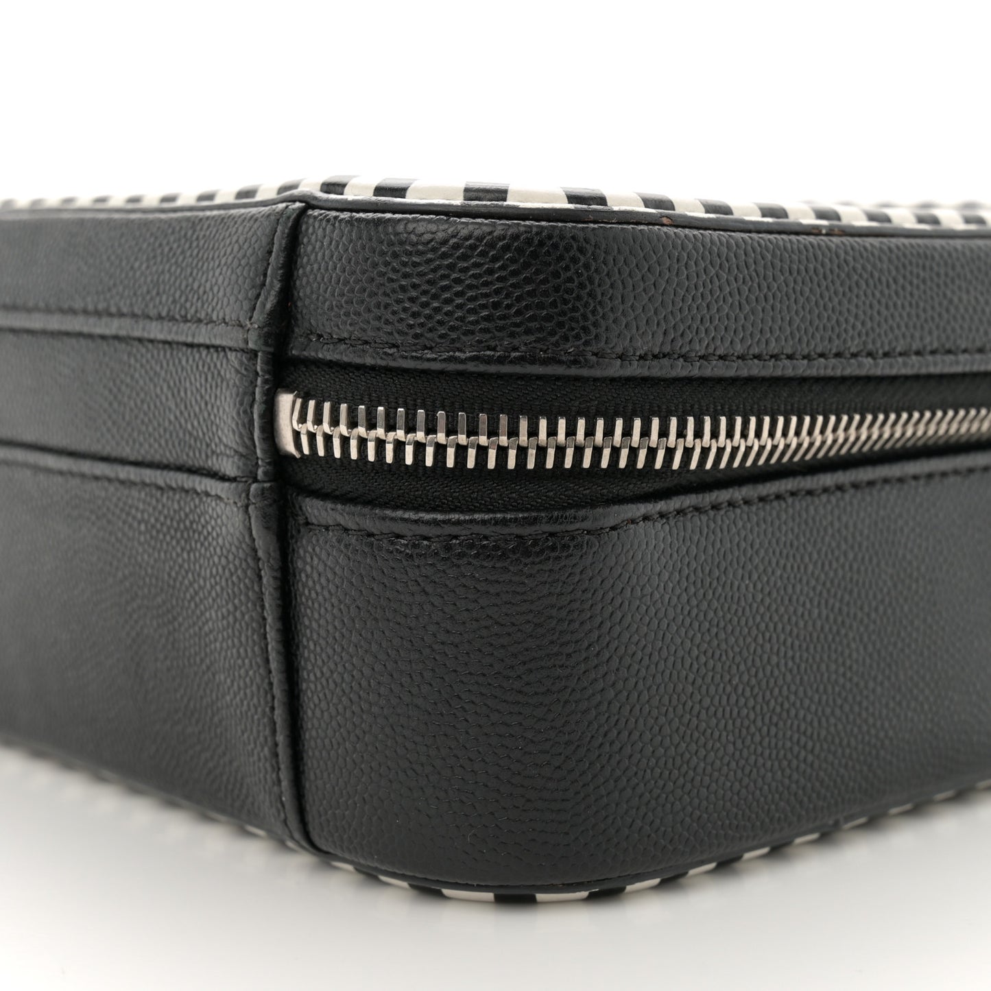 Caviar Quilted Striped Medium CC Filigree Vanity Case Black White