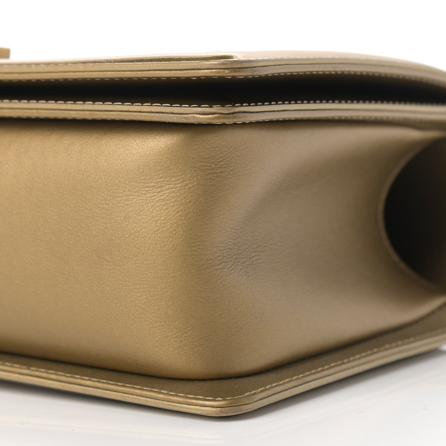 Metallic Patent Calfskin Quilted Medium Boy Flap Gold