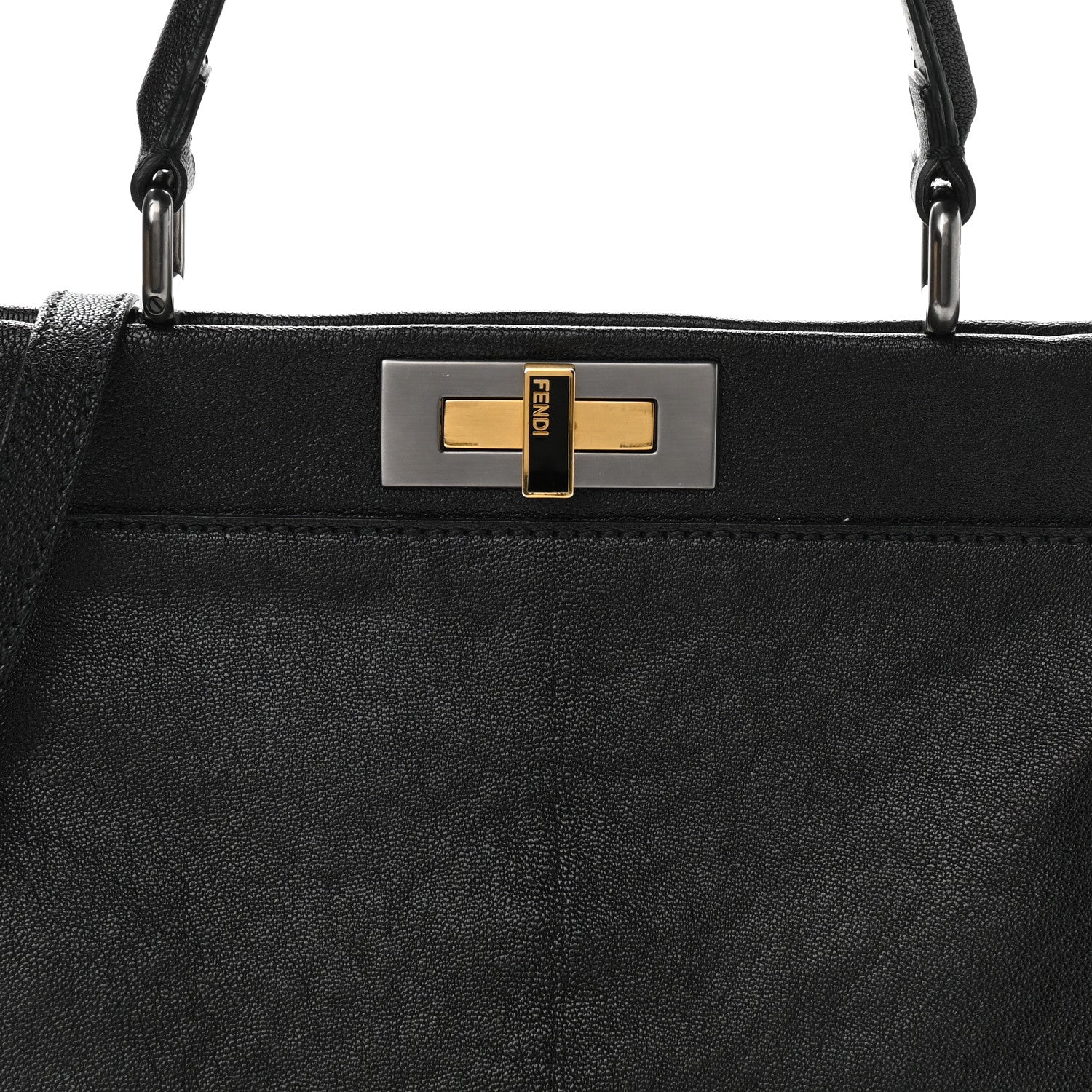 Fendi Goatskin Zucca Medium Peekaboo Iconic Satchel Black Tobacco 8 of 14