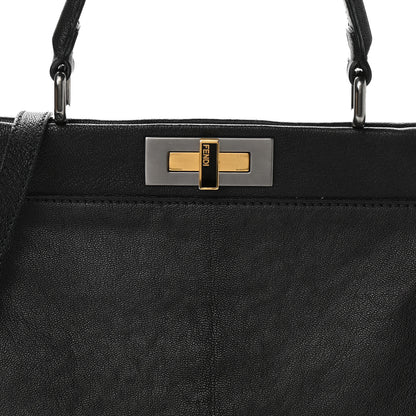 Fendi Goatskin Zucca Medium Peekaboo Iconic Satchel Black Tobacco 8 of 14
