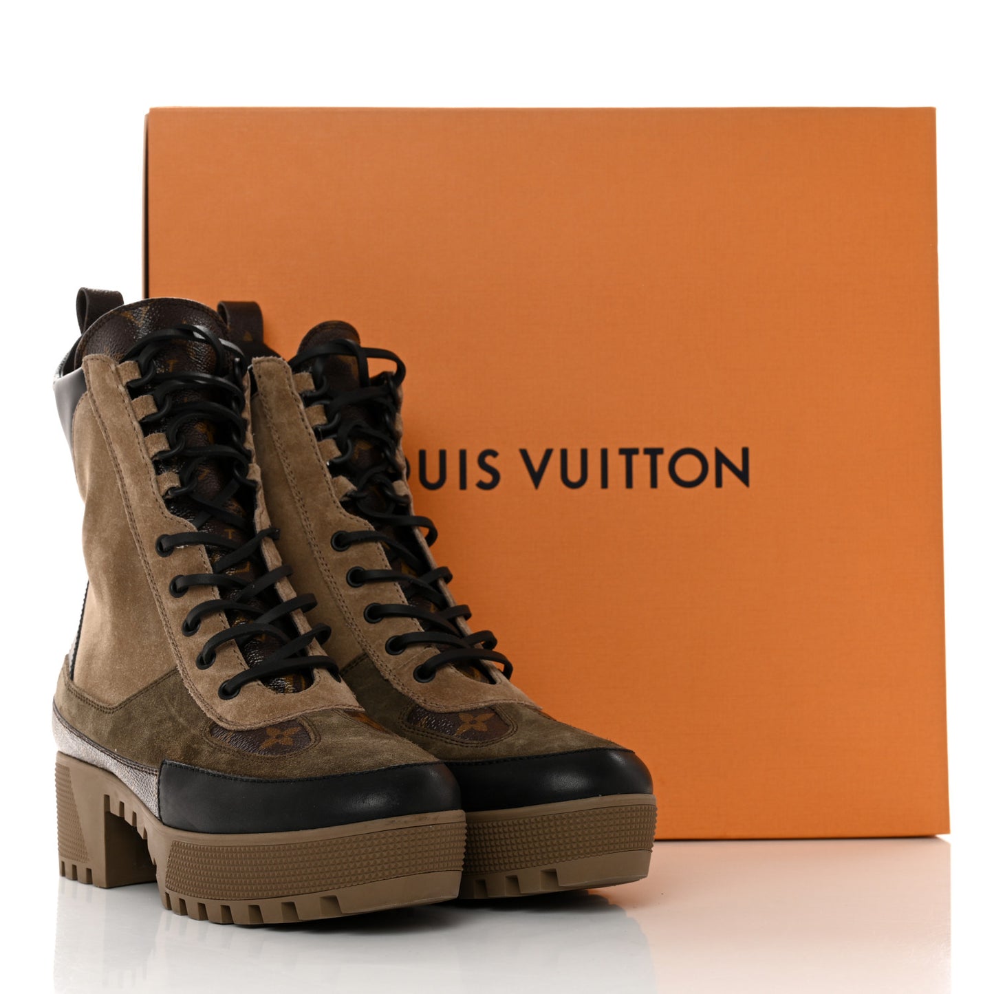Suede Calfskin Monogram Laureate Platform Desert Boots 40 Taupe