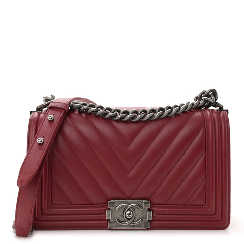 Lambskin Chevron Quilted Medium Boy Flap Red