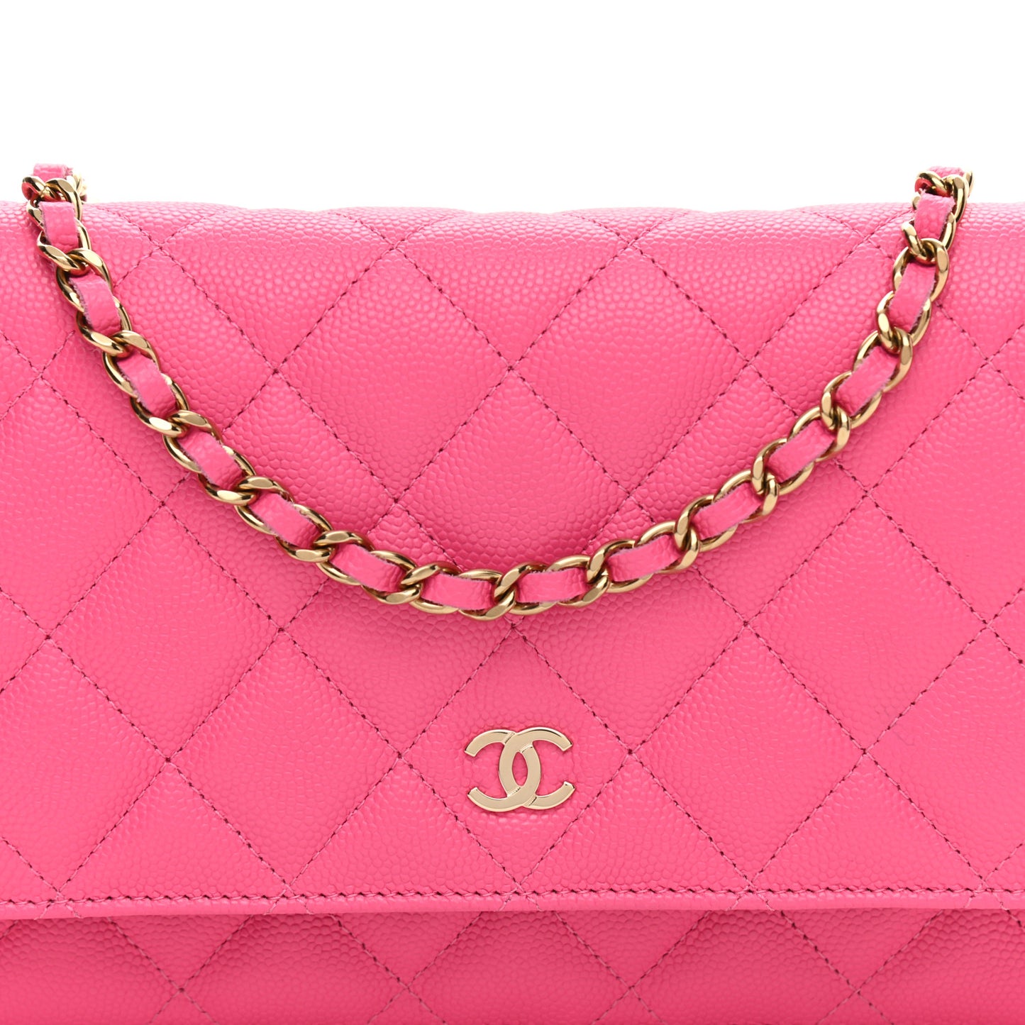 Caviar Quilted Wallet on Chain WOC Fuchsia