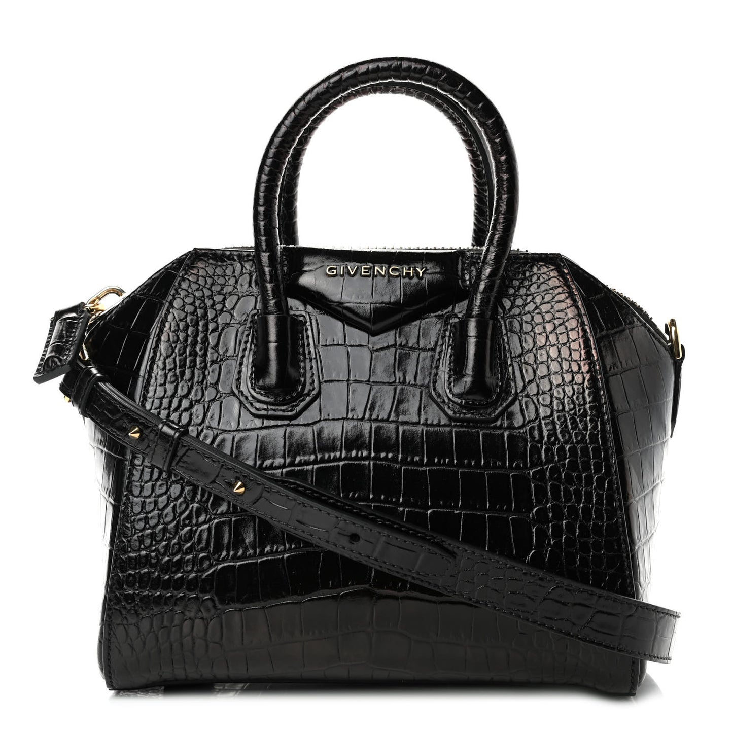 Calfskin Crocodile Embossed Mini Antigona Black