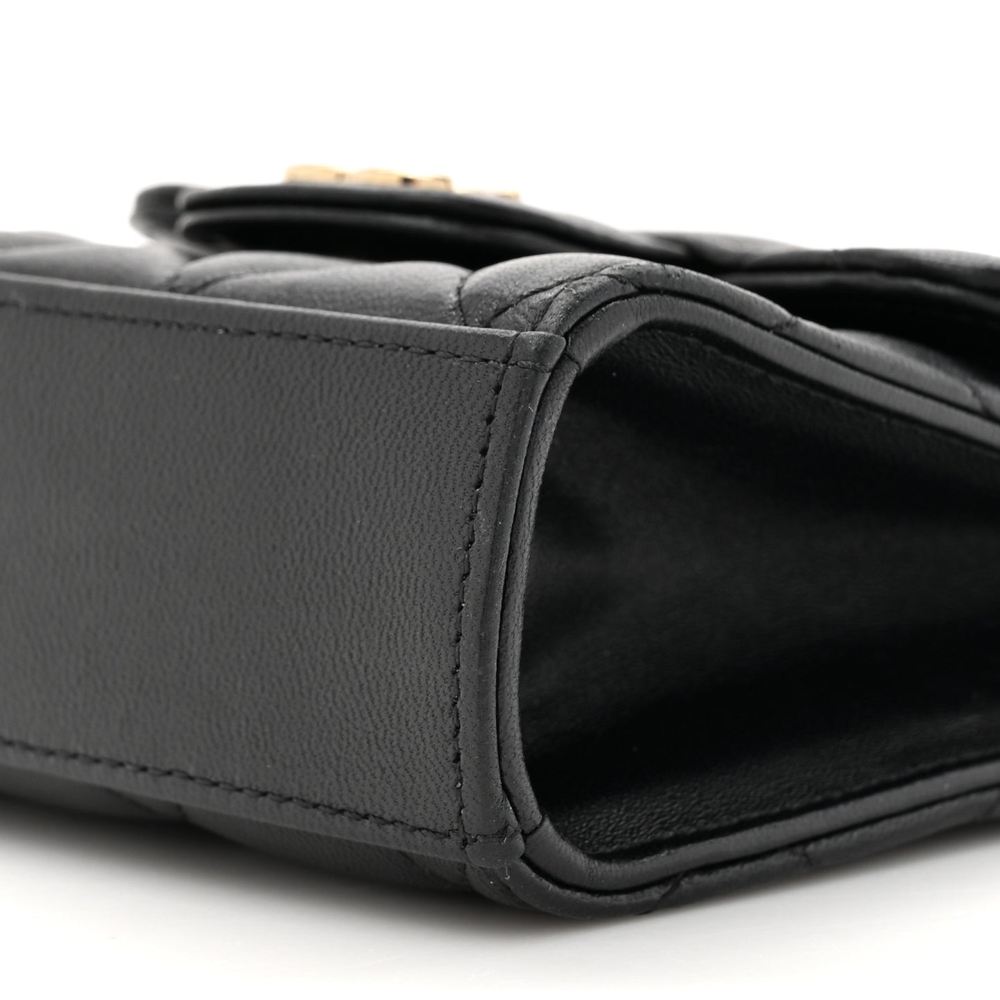 Lambskin Quilted Top Handle Flap Clutch With Chain Black
