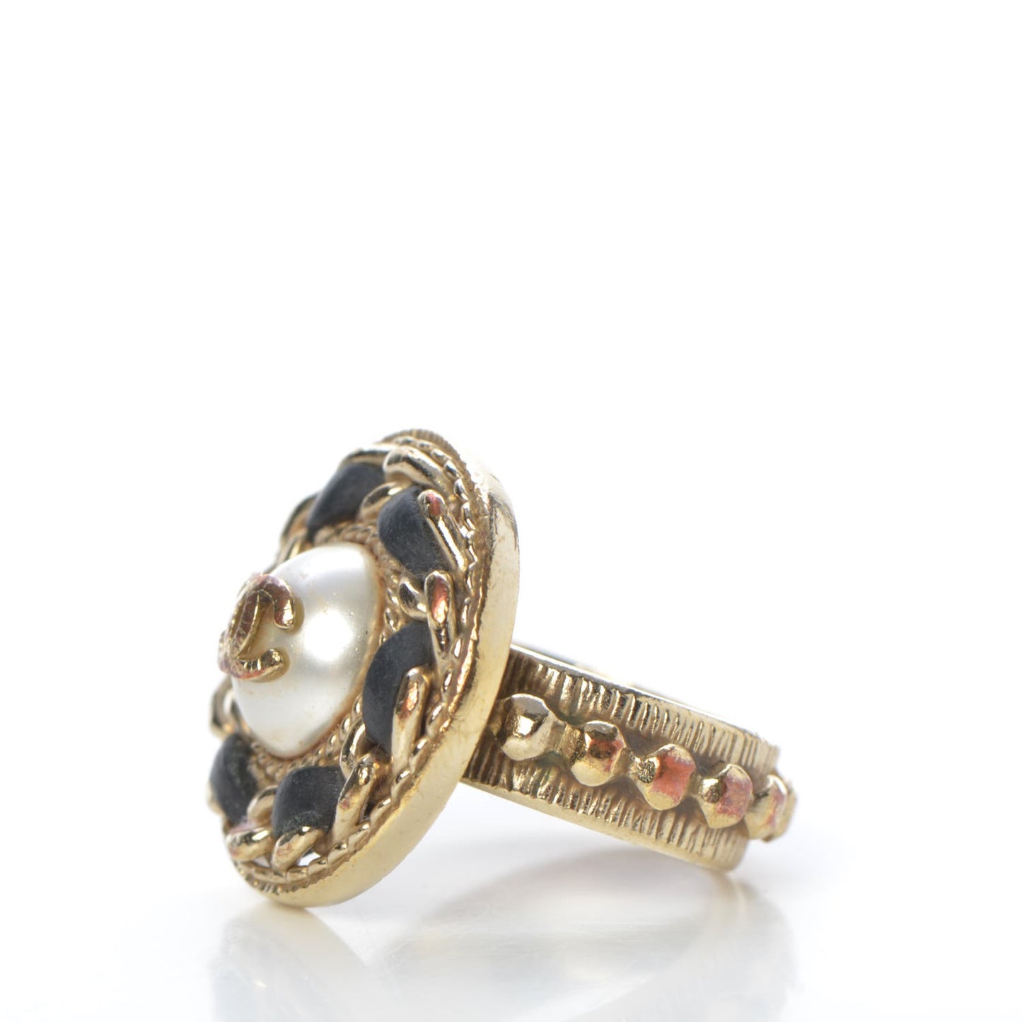 Pearl Lambskin CC Chain Ring Gold 6.5