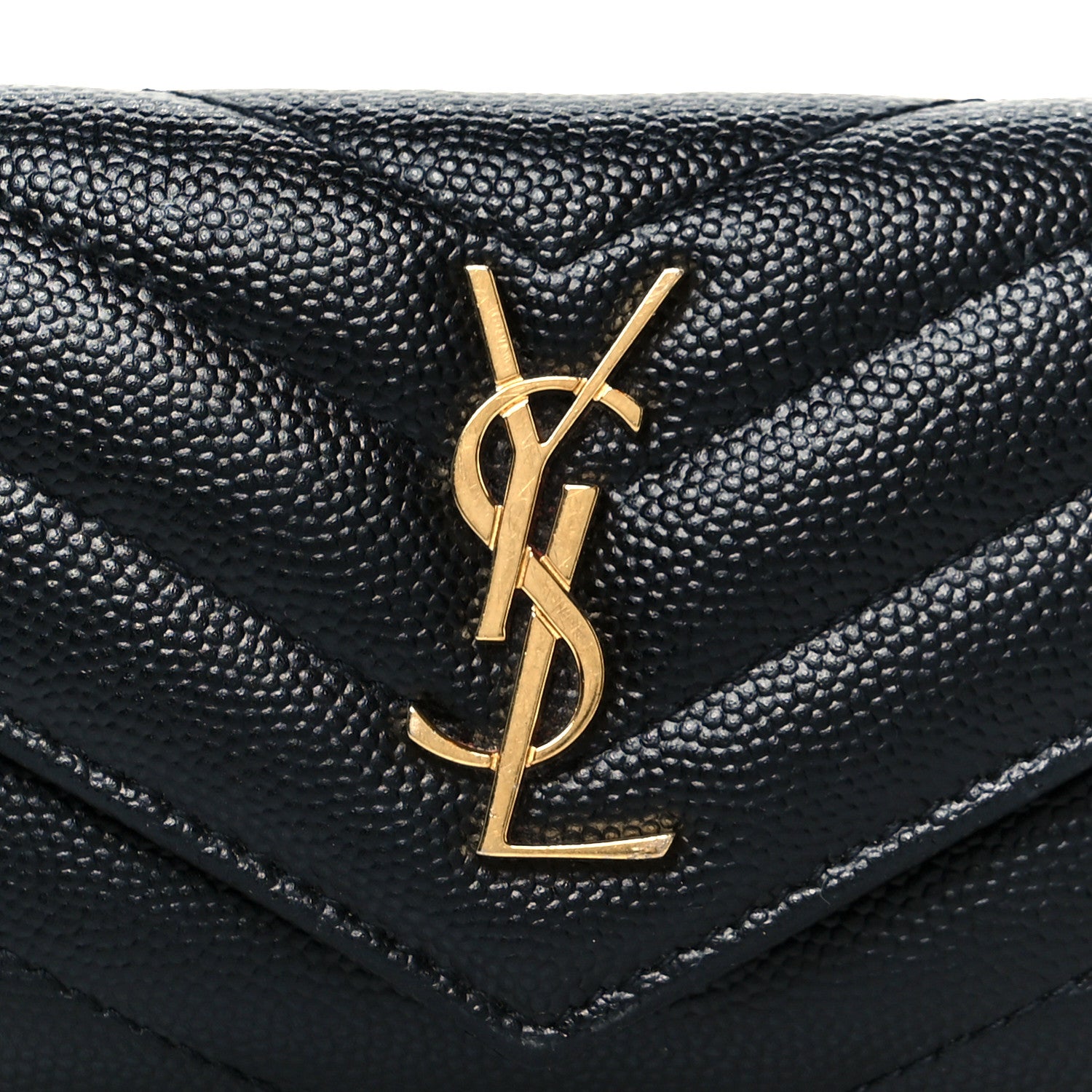 Saint Laurent Grain De Poudre Matelasse Chevron Monogram Compact Wallet Black 20 of 20