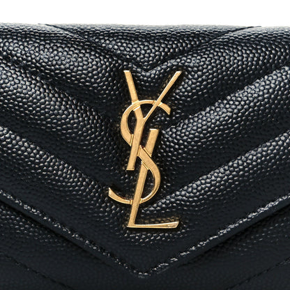 Saint Laurent Grain De Poudre Matelasse Chevron Monogram Compact Wallet Black 20 of 20