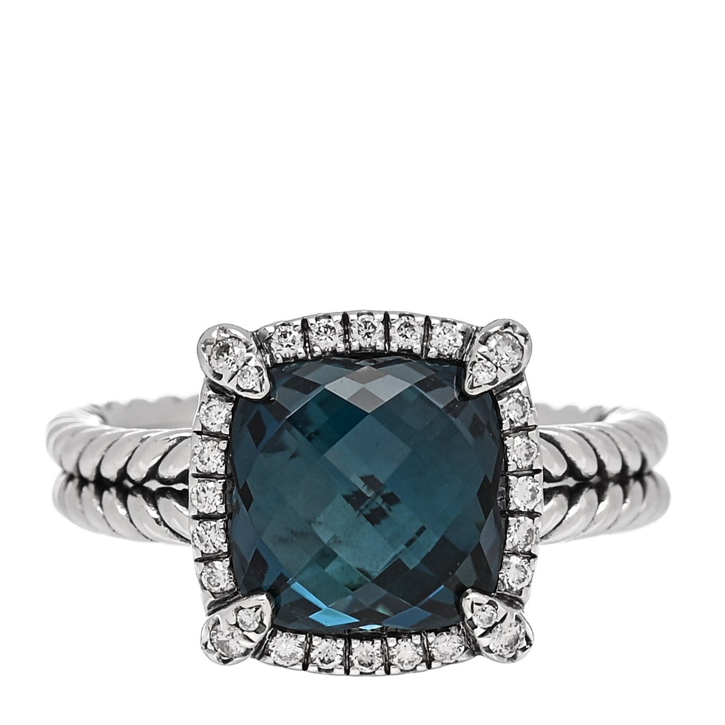 Sterling Silver Diamond Hampton Blue Topaz 9mm Chatelaine Pave Bezel Ring 52 6