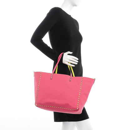 Valentino Garavani Canvas Large Rockstud Reversible Tote Pink Yellow 5 of 19