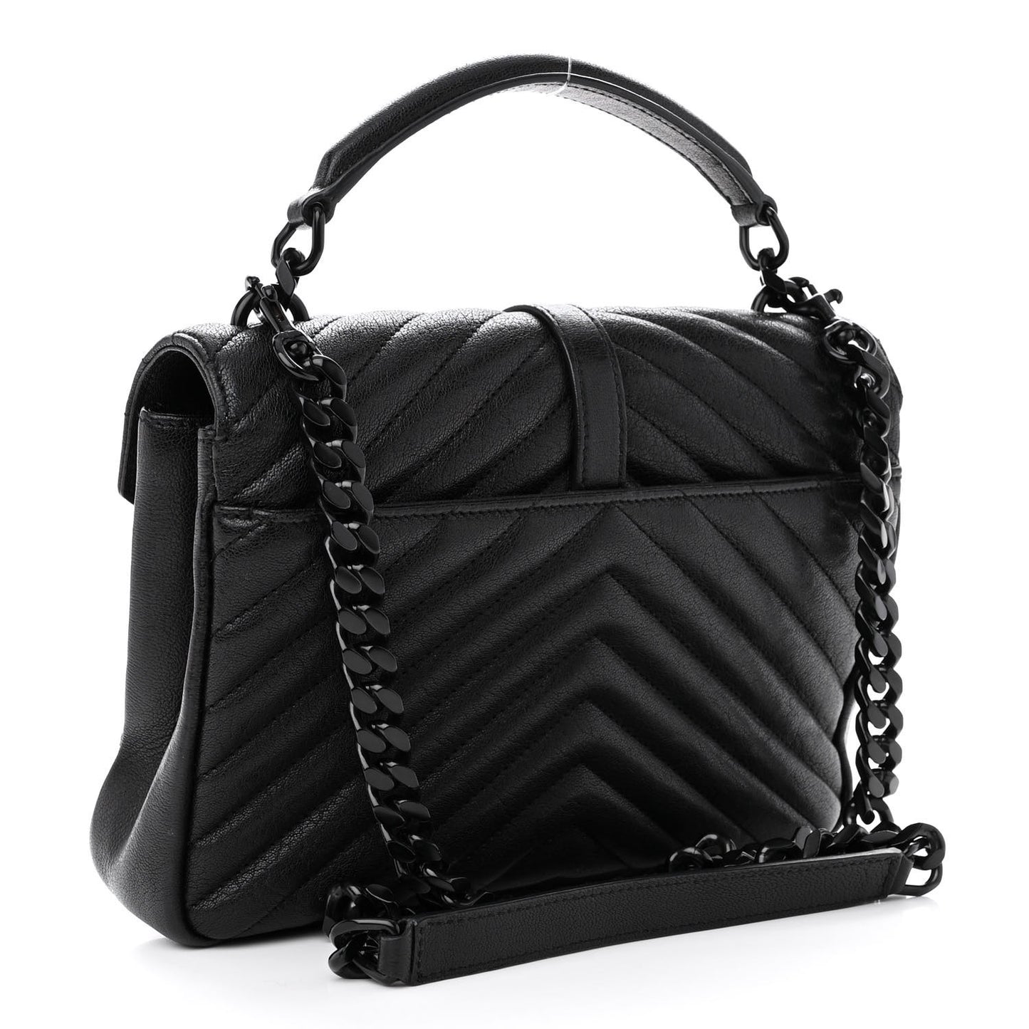 Sheepskin Matelasse Chevron Monogram Monochrome Medium College Bag Black