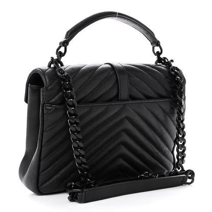 Saint Laurent Sheepskin Matelasse Chevron Monogram Monochrome Medium College Bag Black 3 of 11