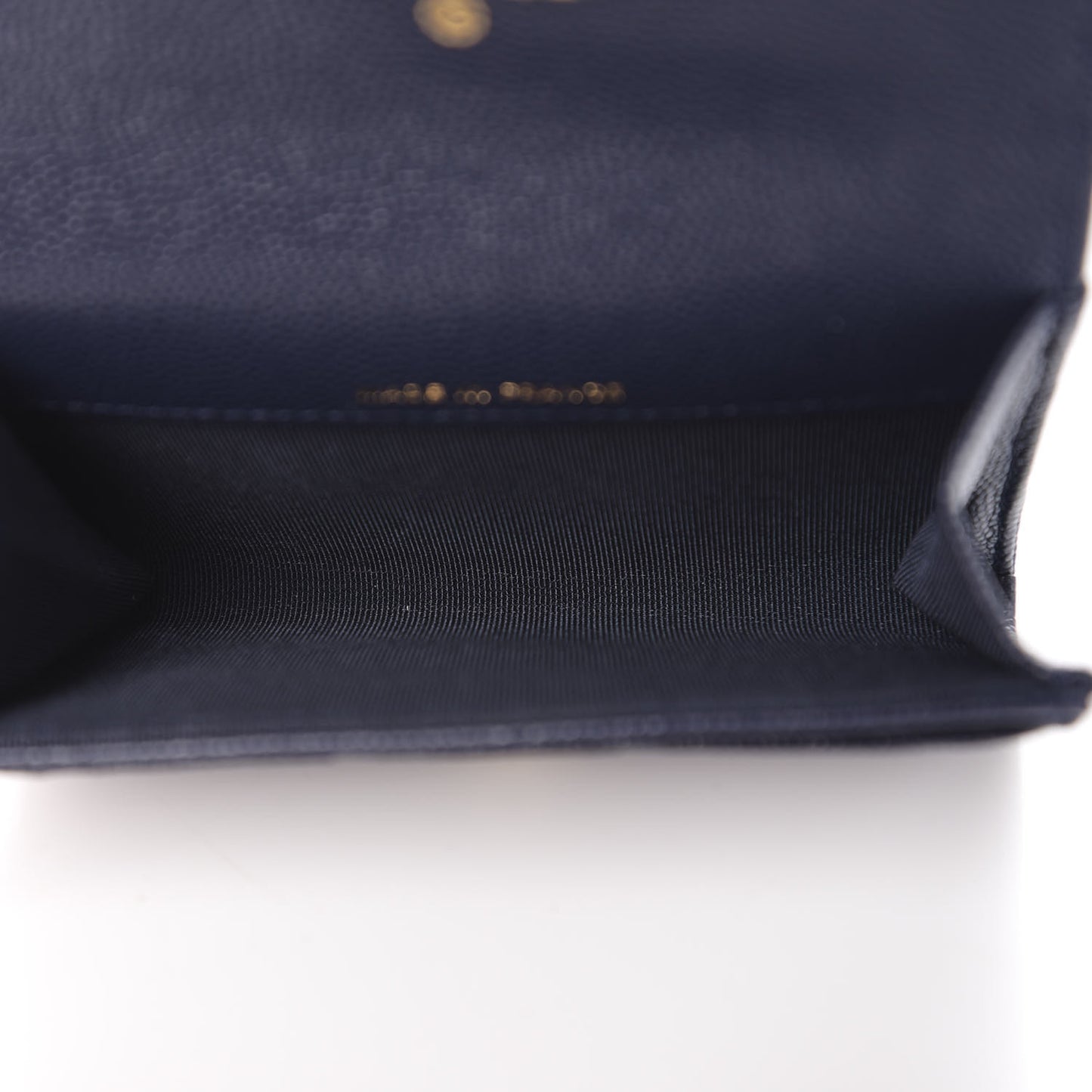 Caviar Quilted Flap Card Holder Wallet Navy Blue