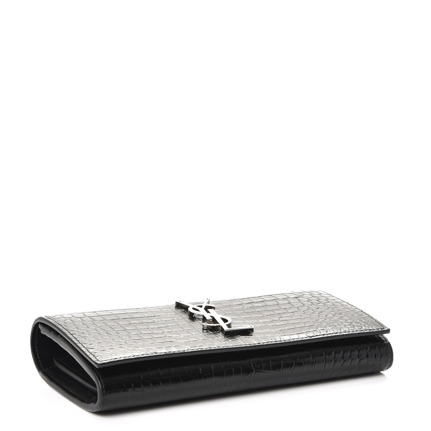 Calfskin Crocodile Embossed Large Monogram Flap Wallet Black