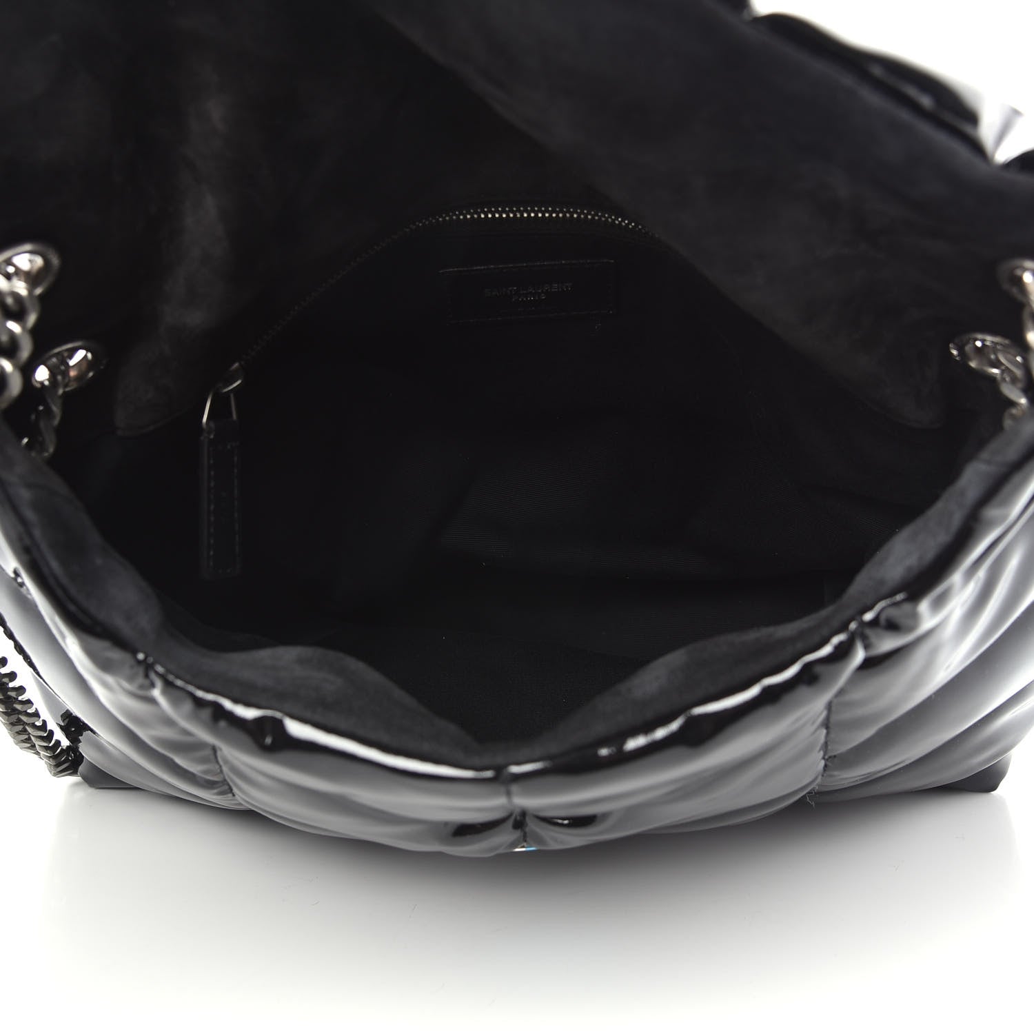 Saint Laurent Patent Lambskin Quilted Medium Loulou Puffer Monogram Chain Satchel Black 6 of 11