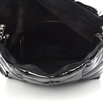 Saint Laurent Patent Lambskin Quilted Medium Loulou Puffer Monogram Chain Satchel Black 6 of 11