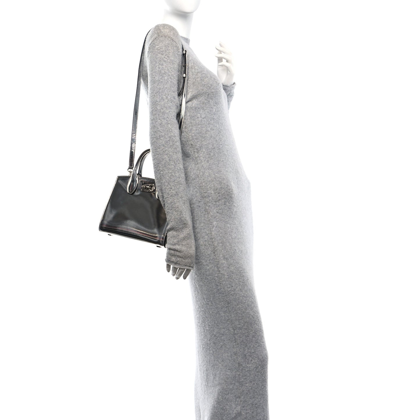 Metallic Calfskin Small The Studio Box Bag Argento
