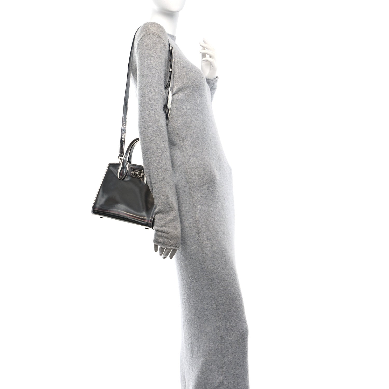 Salvatore Ferragamo Metallic Calfskin Small The Studio Box Bag Argento 2 of 9