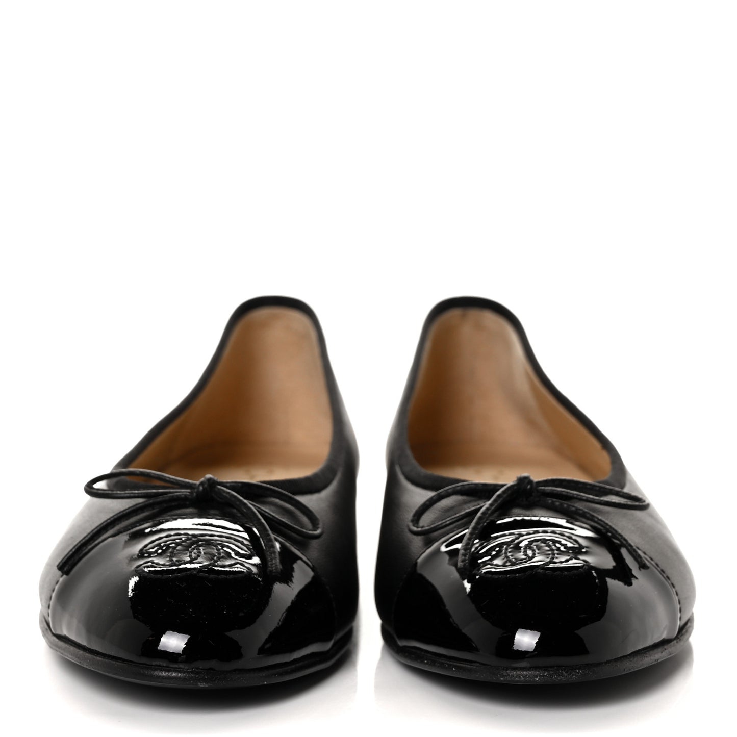 Lambskin Patent Cap Toe Ballerina Flats 38.5 Black