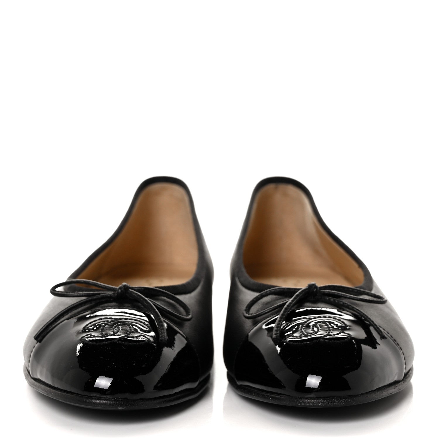 Chanel Lambskin Patent Cap Toe Ballerina Flats 38.5 Black 2 of 9