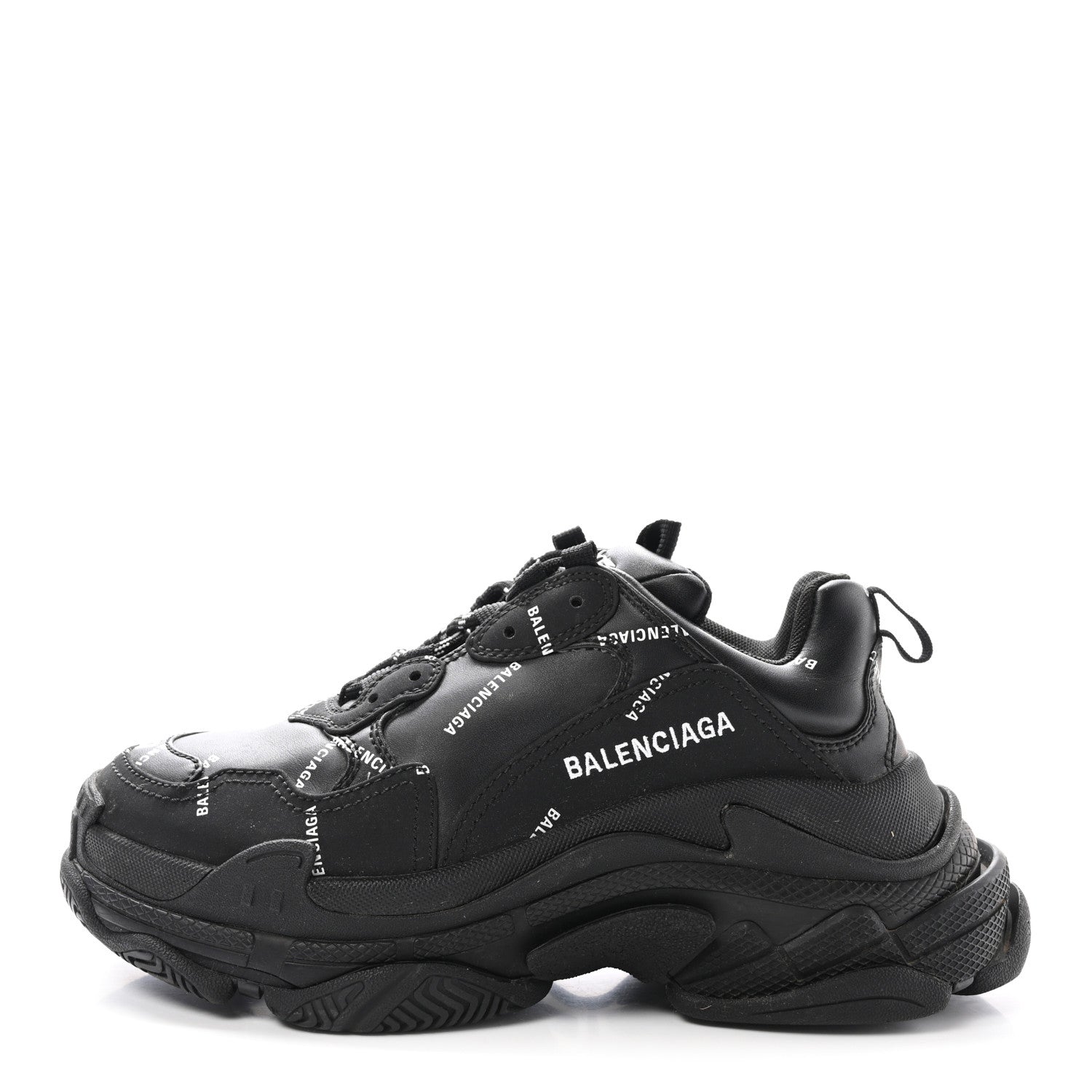 Balenciaga Technical Fabric Allover Logo Womens Triple S Sneakers 37 Black White 1 of 9