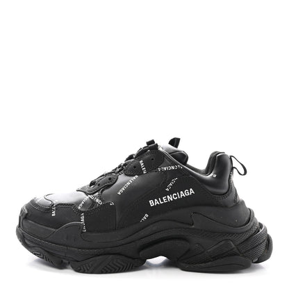Balenciaga Technical Fabric Allover Logo Womens Triple S Sneakers 37 Black White 1 of 9