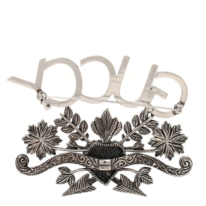 Gucci Metal Crystal Guccy Brooch Aged Silver 3 of 4