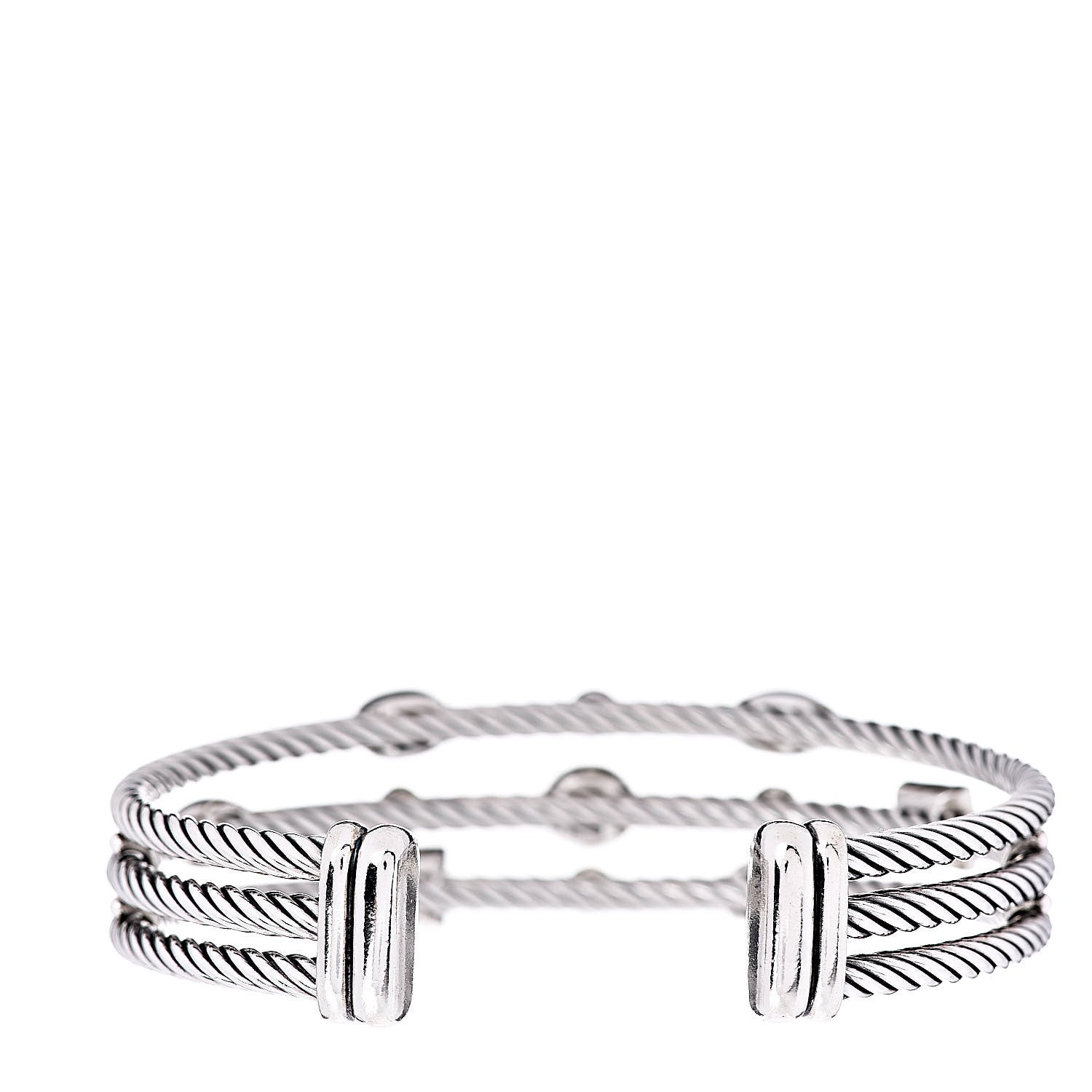 David Yurman Sterling Silver Diamond Hematite Black Onyx Three Row Confetti Cuff Bracelet 3 of 5