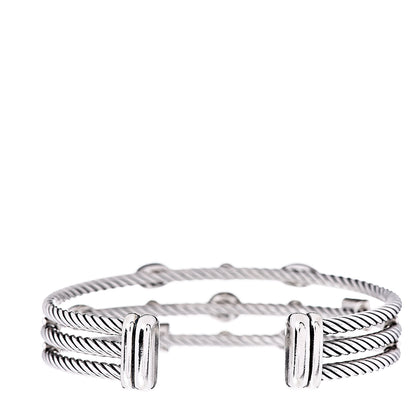 David Yurman Sterling Silver Diamond Hematite Black Onyx Three Row Confetti Cuff Bracelet 3 of 5