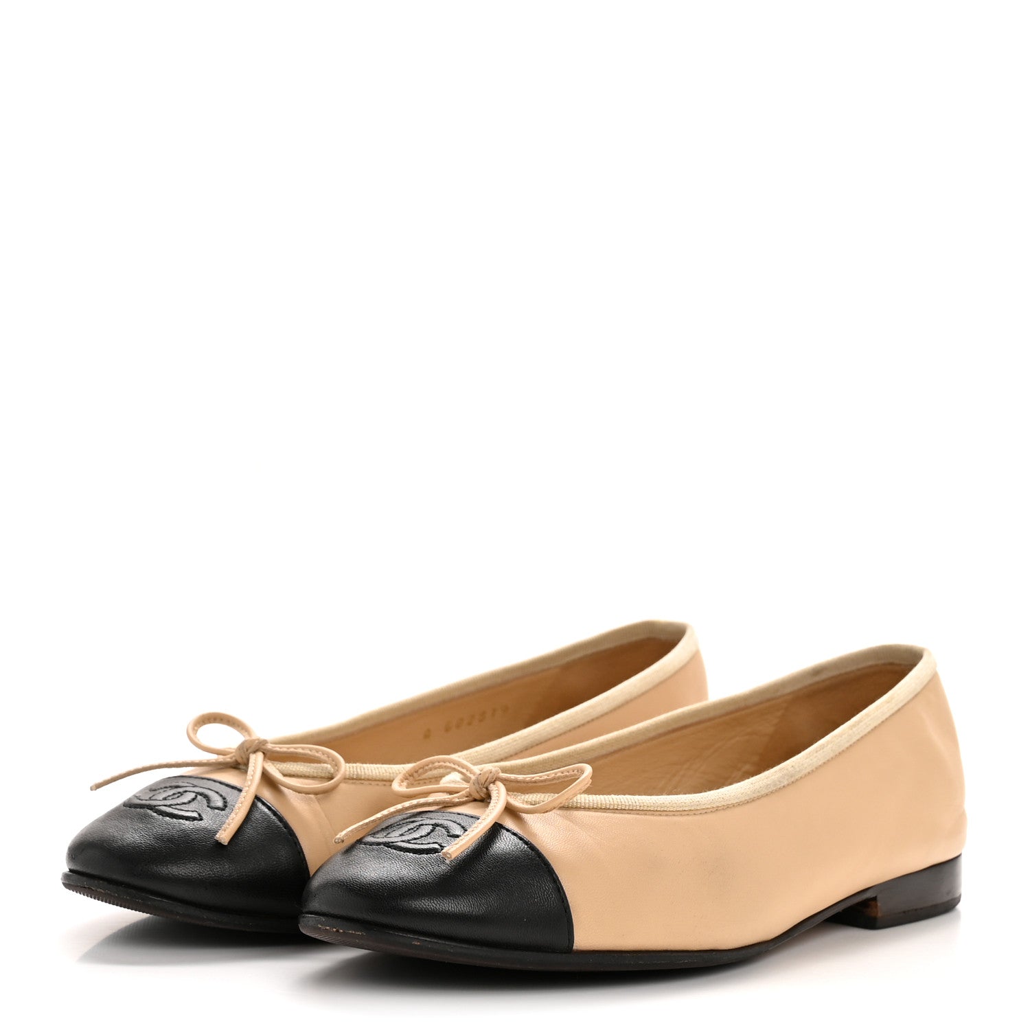 Chanel Lambskin Cap Toe CC Ballerina Flats 37 Beige Black 4 of 11