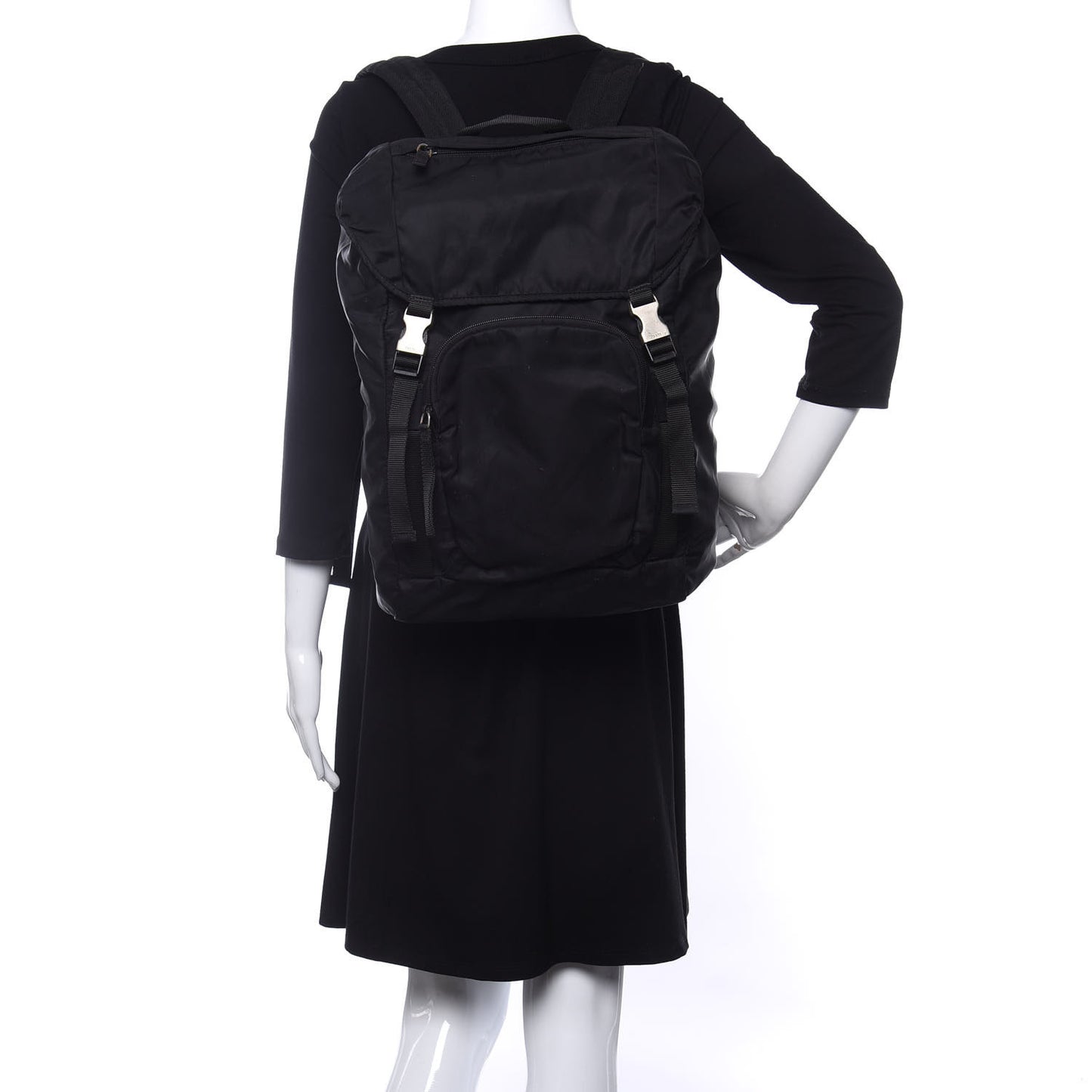Tessuto Nylon Montagna Double Buckle Backpack Black