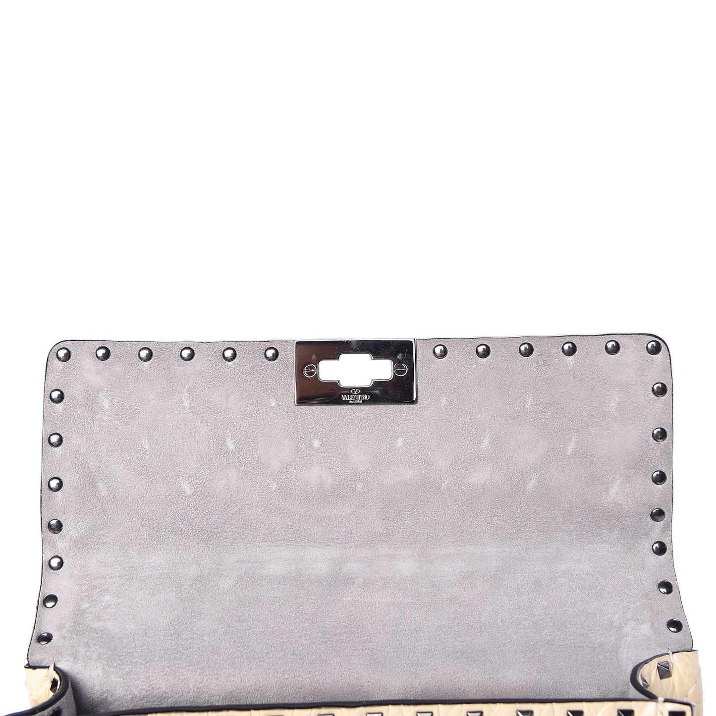 Craquele Nappa Medium Rockstud Spike Shoulder Bag Light Ivory