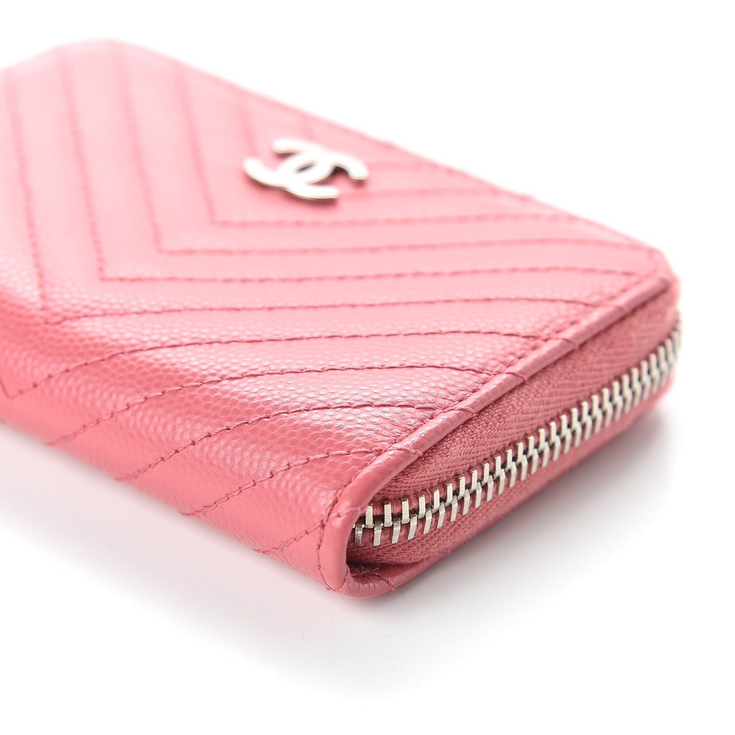 Caviar Chevron Quilted Zip Around Coin Purse Pink