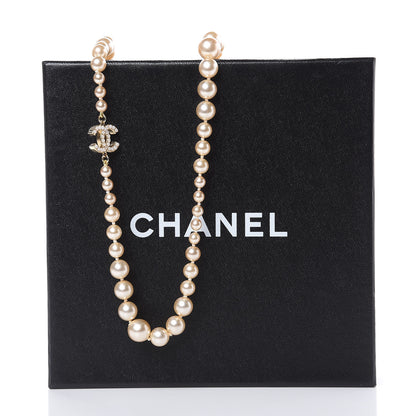 Chanel Graduated Pearl CC Long Necklace Light Gold 5 of 5