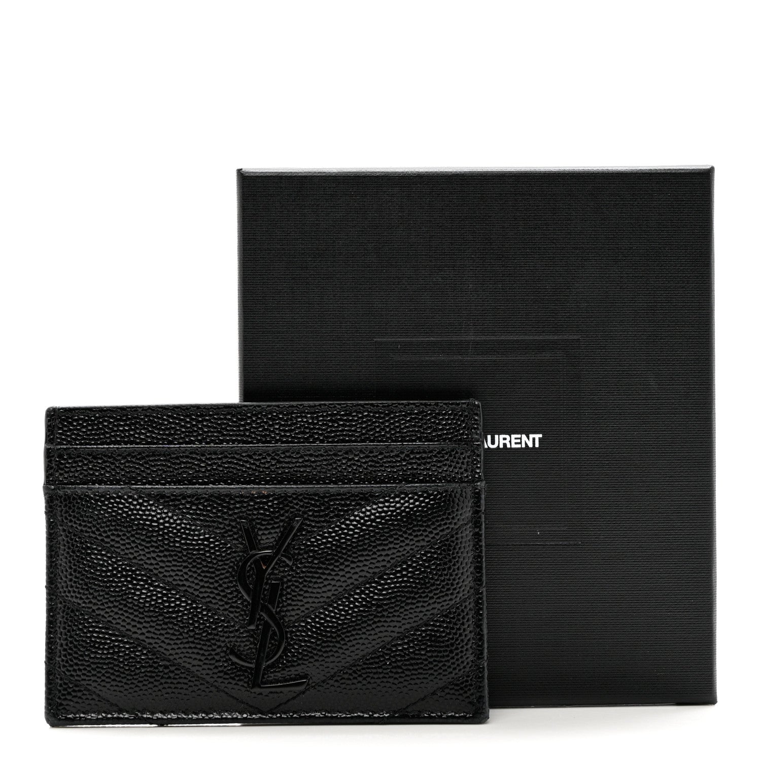 Saint Laurent Grain De Poudre Matelasse Chevron Monochrome Monogram Credit Card Case Black 7 of 7