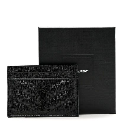 Saint Laurent Grain De Poudre Matelasse Chevron Monochrome Monogram Credit Card Case Black 7 of 7